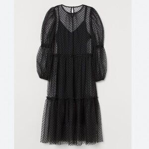 NWT H&M Puff-Sleeved Tulle Polka Dot Dress in Black